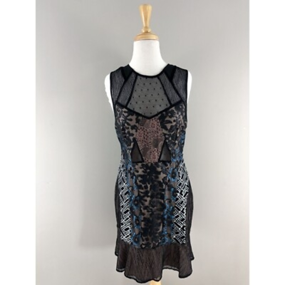 Greylin Black Embellished Ruffled Sheath Mini Dress